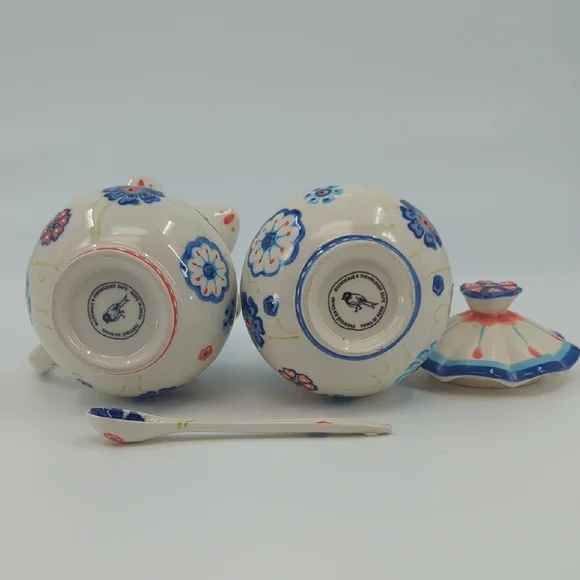 Anthropologie Covered Sugar, Sugar Spoon, and Creamer Set - Picture 7 of 8